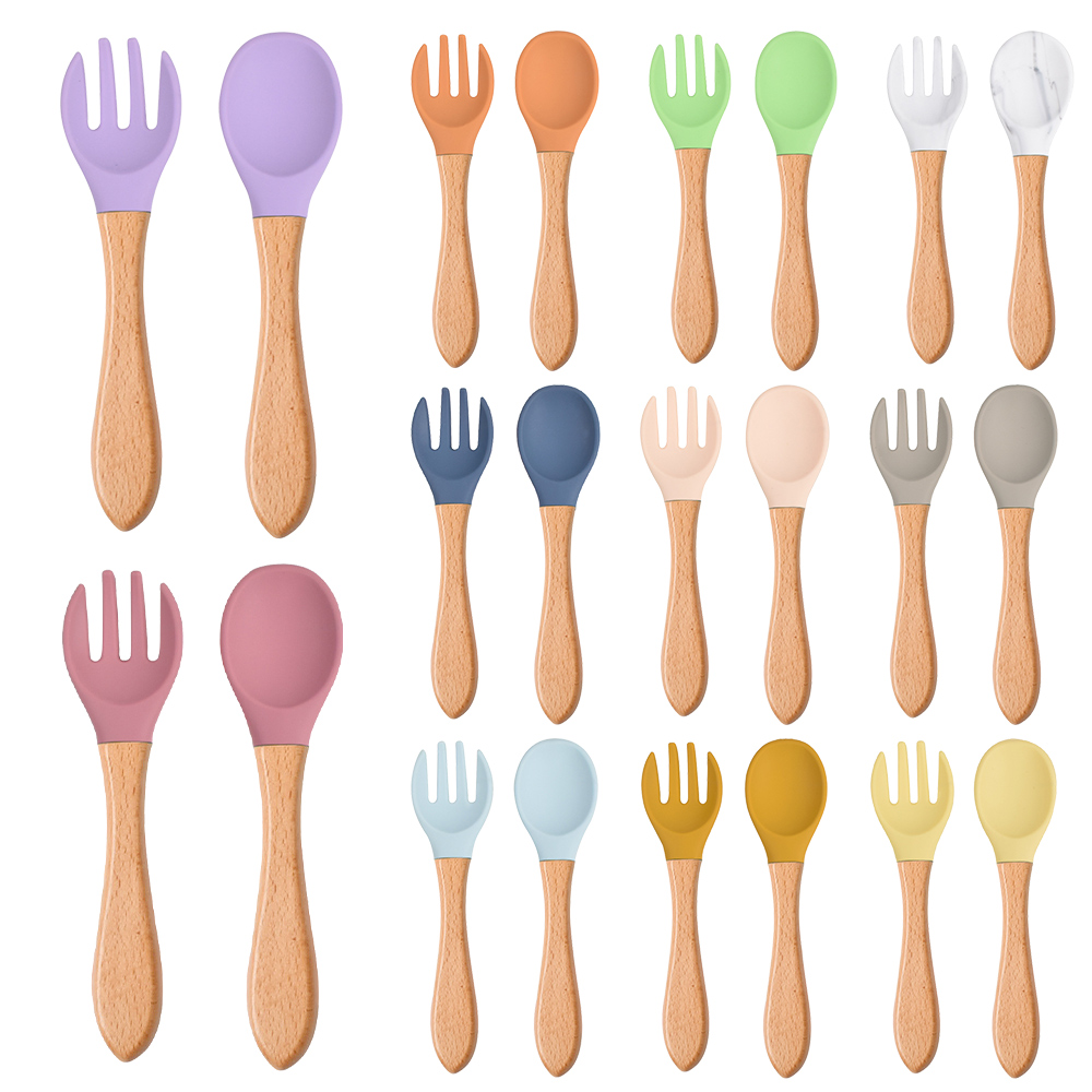 Baby Food Dispensing Spoon - 2 adet/takım Bebek Silikon Kaşık Çatal